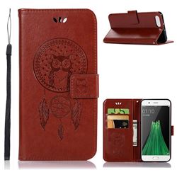Intricate Embossing Owl Campanula Leather Wallet Case for Oppo R11 - Brown