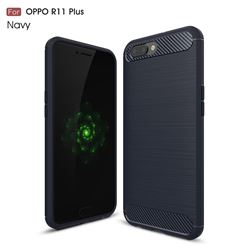 Luxury Carbon Fiber Brushed Wire Drawing Silicone TPU Back Cover for Oppo R11 Plus (Navy)