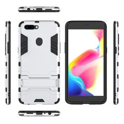 Armor Premium Tactical Grip Kickstand Shockproof Dual Layer Rugged Hard Cover for Oppo R11 Plus - Silver