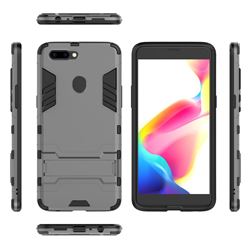 Armor Premium Tactical Grip Kickstand Shockproof Dual Layer Rugged Hard Cover for Oppo R11 Plus - Gray
