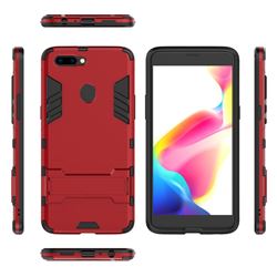 Armor Premium Tactical Grip Kickstand Shockproof Dual Layer Rugged Hard Cover for Oppo R11 Plus - Wine Red