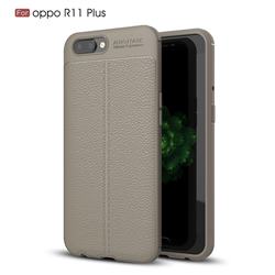 Luxury Auto Focus Litchi Texture Silicone TPU Back Cover for Oppo R11 Plus - Gray