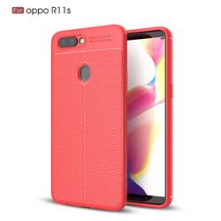 Luxury Auto Focus Litchi Texture Silicone TPU Back Cover for Oppo R11s - Red