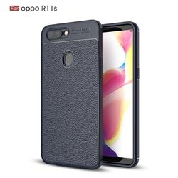 Luxury Auto Focus Litchi Texture Silicone TPU Back Cover for Oppo R11s - Dark Blue