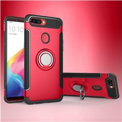 Armor Anti Drop Carbon PC + Silicon Invisible Ring Holder Phone Case for Oppo R11s - Red