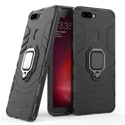 Black Panther Armor Metal Ring Grip Shockproof Dual Layer Rugged Hard Cover for Oppo R11s - Black