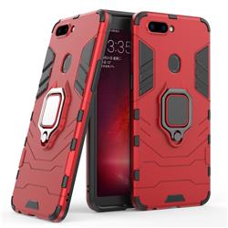 Black Panther Armor Metal Ring Grip Shockproof Dual Layer Rugged Hard Cover for Oppo R11s - Red