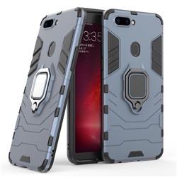 Black Panther Armor Metal Ring Grip Shockproof Dual Layer Rugged Hard Cover for Oppo R11s - Blue