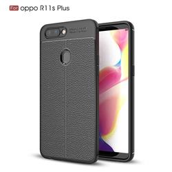 Luxury Auto Focus Litchi Texture Silicone TPU Back Cover for Oppo R11s Plus - Black