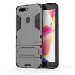 Armor Premium Tactical Grip Kickstand Shockproof Dual Layer Rugged Hard Cover for Oppo R11s Plus - Gray