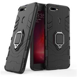 Black Panther Armor Metal Ring Grip Shockproof Dual Layer Rugged Hard Cover for Oppo R11s Plus - Black