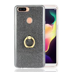 Luxury Soft TPU Glitter Back Ring Cover with 360 Rotate Finger Holder Buckle for Oppo R11s Plus - Black