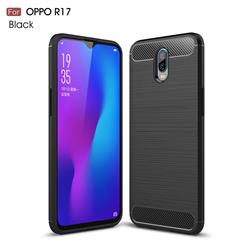 Luxury Carbon Fiber Brushed Wire Drawing Silicone TPU Back Cover for Oppo R17 - Black