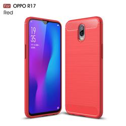 Luxury Carbon Fiber Brushed Wire Drawing Silicone TPU Back Cover for Oppo R17 - Red