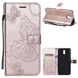 Embossing 3D Butterfly Leather Wallet Case for Oppo R17 - Rose Gold