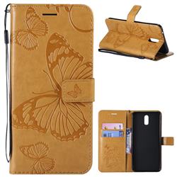 Embossing 3D Butterfly Leather Wallet Case for Oppo R17 - Yellow