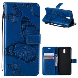 Embossing 3D Butterfly Leather Wallet Case for Oppo R17 - Blue