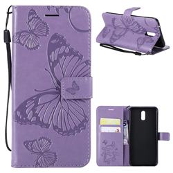 Embossing 3D Butterfly Leather Wallet Case for Oppo R17 - Purple