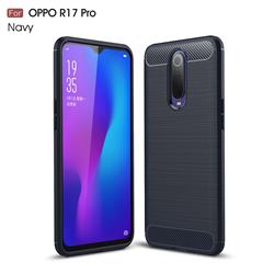 Luxury Carbon Fiber Brushed Wire Drawing Silicone TPU Back Cover for Oppo R17 Pro - Navy