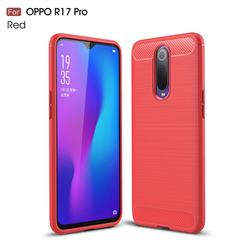 Luxury Carbon Fiber Brushed Wire Drawing Silicone TPU Back Cover for Oppo R17 Pro - Red