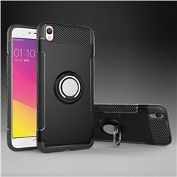 Armor Anti Drop Carbon PC + Silicon Invisible Ring Holder Phone Case for Oppo R9 - Black