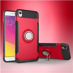 Armor Anti Drop Carbon PC + Silicon Invisible Ring Holder Phone Case for Oppo R9 - Red