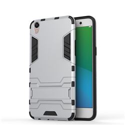 Armor Premium Tactical Grip Kickstand Shockproof Dual Layer Rugged Hard Cover for Oppo R9 Plus - Silver