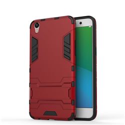 Armor Premium Tactical Grip Kickstand Shockproof Dual Layer Rugged Hard Cover for Oppo R9 Plus - Wine Red