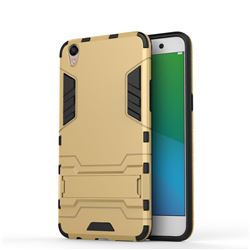 Armor Premium Tactical Grip Kickstand Shockproof Dual Layer Rugged Hard Cover for Oppo R9 Plus - Golden