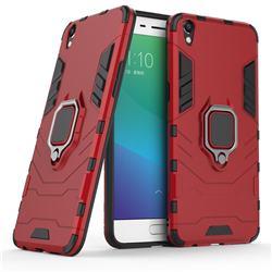 Black Panther Armor Metal Ring Grip Shockproof Dual Layer Rugged Hard Cover for Oppo R9 Plus - Red