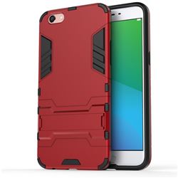 Armor Premium Tactical Grip Kickstand Shockproof Dual Layer Rugged Hard Cover for Oppo R9s Plus - Wine Red