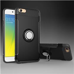Armor Anti Drop Carbon PC + Silicon Invisible Ring Holder Phone Case for Oppo R9s Plus - Black