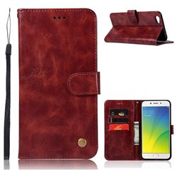 Luxury Retro Leather Wallet Case for Oppo R9s Plus - Wine Red