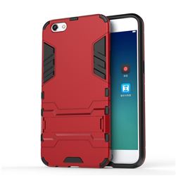 Armor Premium Tactical Grip Kickstand Shockproof Dual Layer Rugged Hard Cover for Oppo R9s - Wine Red