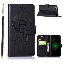 Intricate Embossing Owl Campanula Leather Wallet Case for Oppo R9s - Black