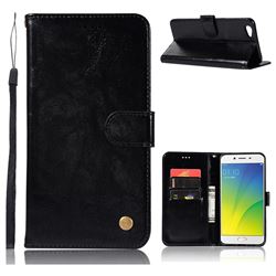 Luxury Retro Leather Wallet Case for Oppo R9s - Black