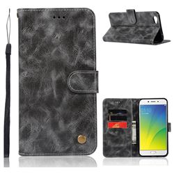 Luxury Retro Leather Wallet Case for Oppo R9s - Gray