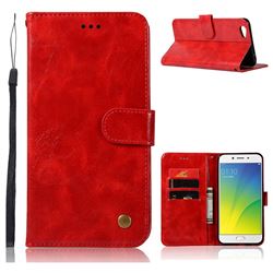Luxury Retro Leather Wallet Case for Oppo R9s - Red