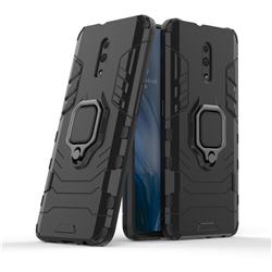 Black Panther Armor Metal Ring Grip Shockproof Dual Layer Rugged Hard Cover for Oppo Reno - Black