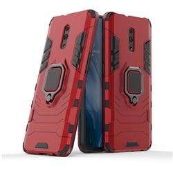 Black Panther Armor Metal Ring Grip Shockproof Dual Layer Rugged Hard Cover for Oppo Reno - Red