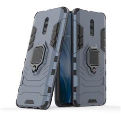 Black Panther Armor Metal Ring Grip Shockproof Dual Layer Rugged Hard Cover for Oppo Reno - Blue