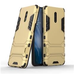 Armor Premium Tactical Grip Kickstand Shockproof Dual Layer Rugged Hard Cover for Oppo Reno - Golden