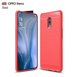 Luxury Carbon Fiber Brushed Wire Drawing Silicone TPU Back Cover for Oppo Reno - Red
