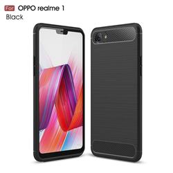 Luxury Carbon Fiber Brushed Wire Drawing Silicone TPU Back Cover for Oppo Realme 1 - Black