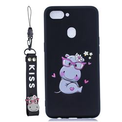 Black Flower Hippo Soft Kiss Candy Hand Strap Silicone Case for Oppo Realme 2