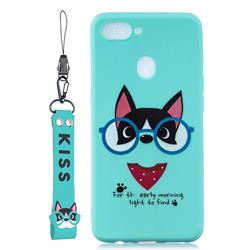 Green Glasses Dog Soft Kiss Candy Hand Strap Silicone Case for Oppo Realme 2