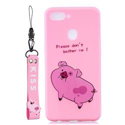 Pink Cute Pig Soft Kiss Candy Hand Strap Silicone Case for Oppo Realme 2
