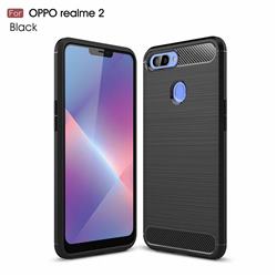 Luxury Carbon Fiber Brushed Wire Drawing Silicone TPU Back Cover for Oppo Realme 2 - Black