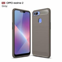 Luxury Carbon Fiber Brushed Wire Drawing Silicone TPU Back Cover for Oppo Realme 2 - Gray