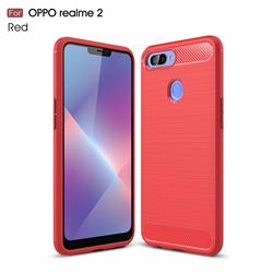 Luxury Carbon Fiber Brushed Wire Drawing Silicone TPU Back Cover for Oppo Realme 2 - Red